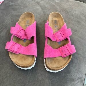 Birkenstock Womens Girls Pink Suede Double-Buckle Sandals 37/6